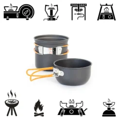 Toboli Camping Geschirr Set 6 tlg. Kochgeschirr für Outdoor Kochausrüstung mit Topf und Besteck