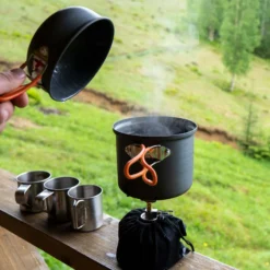 Toboli Camping Geschirr Set 6 tlg. Kochgeschirr für Outdoor Kochausrüstung mit Topf und Besteck