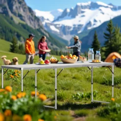 Toboli Campingtisch klappbar 180x60x70cm höhenverstellbar 54/61/70cm Klapptisch Aluminiumrahmen und Tischplatte aus MDF tragbarer Multifunktionstisch Buffettisch Camping Tisch Garten faltbar