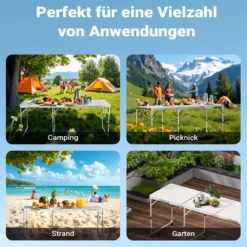 Toboli Campingtisch klappbar 180x60x70cm höhenverstellbar 54/61/70cm Klapptisch Aluminiumrahmen und Tischplatte aus MDF tragbarer Multifunktionstisch Buffettisch Camping Tisch Garten faltbar