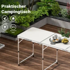 Toboli Campingtisch klappbar 180x60x70cm höhenverstellbar 54/61/70cm Klapptisch Aluminiumrahmen und Tischplatte aus MDF tragbarer Multifunktionstisch Buffettisch Camping Tisch Garten faltbar