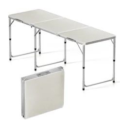 Toboli Campingtisch klappbar 180x60x70cm höhenverstellbar 54/61/70cm Klapptisch Aluminiumrahmen und Tischplatte aus MDF tragbarer Multifunktionstisch Buffettisch Camping Tisch Garten faltbar