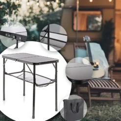 Toboli Campingtisch Schwarz 80x40cm höhenverstellbar auf 31/45/56/70 cm Aluminium Klapptisch Falttisch Outdoor klappbarer Tisch für Camping, Garten und Balkon, Camping Tisch faltbar