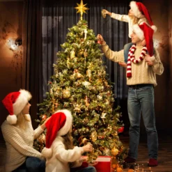 Toboli Christbaumbeleuchtung mit Ring 192 LEDs Warmweiß 6x2m Überwurf-Lichterkette Weihnachtsbaum