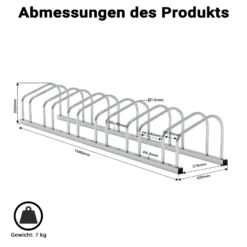 Toboli Fahrradständer für 6 Fahrräder 168x32x26 cm aus verzinktem Stahl für drinnen und draußen geeignet für Boden- und Wandmontage Reihenparker Fahrradbügel