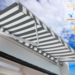 Toboli Gelenkarmmarkise 3x2,5m Anthrazit/Weiß Sonnenmarkise für Wandmontage Markise mit UV-Schutz