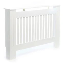 Toboli Heizkörperverkleidung weiß 112 x 19 x 82 cm, Heizkörperabdeckung aus MDF, Holzverkleidung für Heizkörper in Lamellenoptik