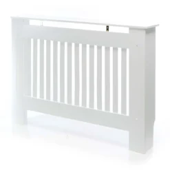 Toboli Heizkörperverkleidung weiß 112 x 19 x 82 cm, Heizkörperabdeckung aus MDF, Holzverkleidung für Heizkörper in Lamellenoptik