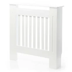 Toboli Heizkörperverkleidung weiß 78 x 19 x 82 cm, Heizkörperabdeckung aus MDF, Holzverkleidung für Heizkörper in Lamellenoptik