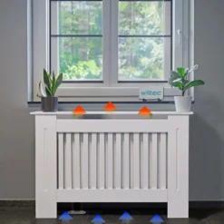 Toboli Heizkörperverkleidung weiß 78 x 19 x 82 cm, Heizkörperabdeckung aus MDF, Holzverkleidung für Heizkörper in Lamellenoptik