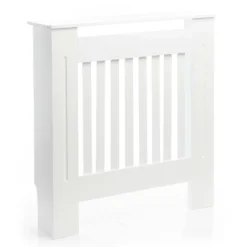 Toboli Heizkörperverkleidung weiß 78 x 19 x 82 cm, Heizkörperabdeckung aus MDF, Holzverkleidung für Heizkörper in Lamellenoptik