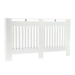 Toboli Heizkörperverkleidung weiß 172 x 19 x 82 cm, Heizkörperabdeckung aus MDF, Holzverkleidung für Heizkörper in Lamellenoptik