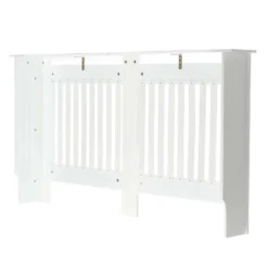Toboli Heizkörperverkleidung weiß 172 x 19 x 82 cm, Heizkörperabdeckung aus MDF, Holzverkleidung für Heizkörper in Lamellenoptik