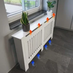 Toboli Heizkörperverkleidung weiß 172 x 19 x 82 cm, Heizkörperabdeckung aus MDF, Holzverkleidung für Heizkörper in Lamellenoptik