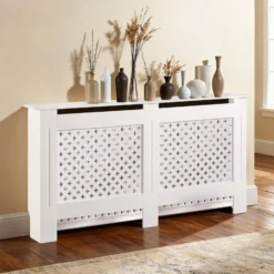 Toboli Heizkörperverkleidung weiß 152 x 19 x 82 cm, Heizkörperabdeckung aus MDF, Holzverkleidung für Heizkörper, Heizung stilvoll verkleiden