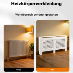 Toboli Heizkörperverkleidung weiß 152 x 19 x 82 cm, Heizkörperabdeckung aus MDF, Holzverkleidung für Heizkörper, Heizung stilvoll verkleiden