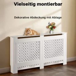 Toboli Heizkörperverkleidung weiß 152 x 19 x 82 cm, Heizkörperabdeckung aus MDF, Holzverkleidung für Heizkörper, Heizung stilvoll verkleiden