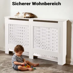 Toboli Heizkörperverkleidung weiß 152 x 19 x 82 cm, Heizkörperabdeckung aus MDF, Holzverkleidung für Heizkörper, Heizung stilvoll verkleiden