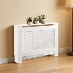 Toboli Heizkörperverkleidung weiß 112 x 19 x 82 cm, Heizkörperabdeckung aus MDF, Holzverkleidung für Heizkörper, Heizung stilvoll verkleiden