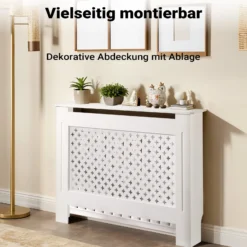 Toboli Heizkörperverkleidung weiß 112 x 19 x 82 cm, Heizkörperabdeckung aus MDF, Holzverkleidung für Heizkörper, Heizung stilvoll verkleiden