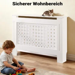 Toboli Heizkörperverkleidung weiß 112 x 19 x 82 cm, Heizkörperabdeckung aus MDF, Holzverkleidung für Heizkörper, Heizung stilvoll verkleiden
