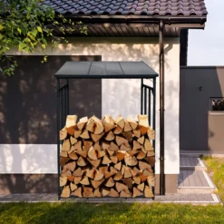 Toboli Kaminholzregal außen, bis 1500 kg Traglast, 133 x 83 x 185 cm für Outdoor, Metall mit Pulverbeschichtung, Feuerholzregal freistehend