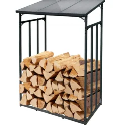 Toboli Kaminholzregal außen, bis 1500 kg Traglast, 133 x 83 x 185 cm für Outdoor, Metall mit Pulverbeschichtung, Feuerholzregal freistehend