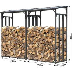 Toboli Kaminholzregal außen, bis 1500 kg Traglast, 133 x 83 x 185 cm für Outdoor, Metall mit Pulverbeschichtung, Feuerholzregal freistehend
