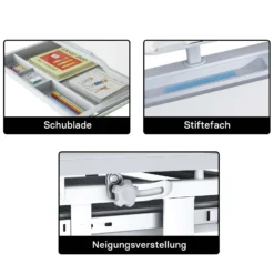Toboli Kinderschreibtisch mit Stuhl, mitwachsender Schreibtisch für Kinder neigungs-/höhenverstellbar mit Schublade und Buchstütze