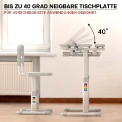 Toboli Kinderschreibtisch mit Stuhl, mitwachsender Schreibtisch für Kinder neigungs-/höhenverstellbar mit Schublade und Buchstütze