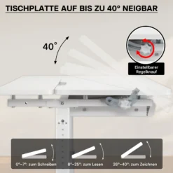 Toboli Kinderschreibtisch verstellbar 100 x 60 cm, mitwachsender Schreibtisch für Kinder neigungs-/höhenverstellbar mit Schublade