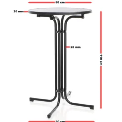 Toboli klappbarer Bistrotisch in Schwarz Ø80cm runder Stehtisch Indoor/Outdoor Klapptisch 110cm hoch