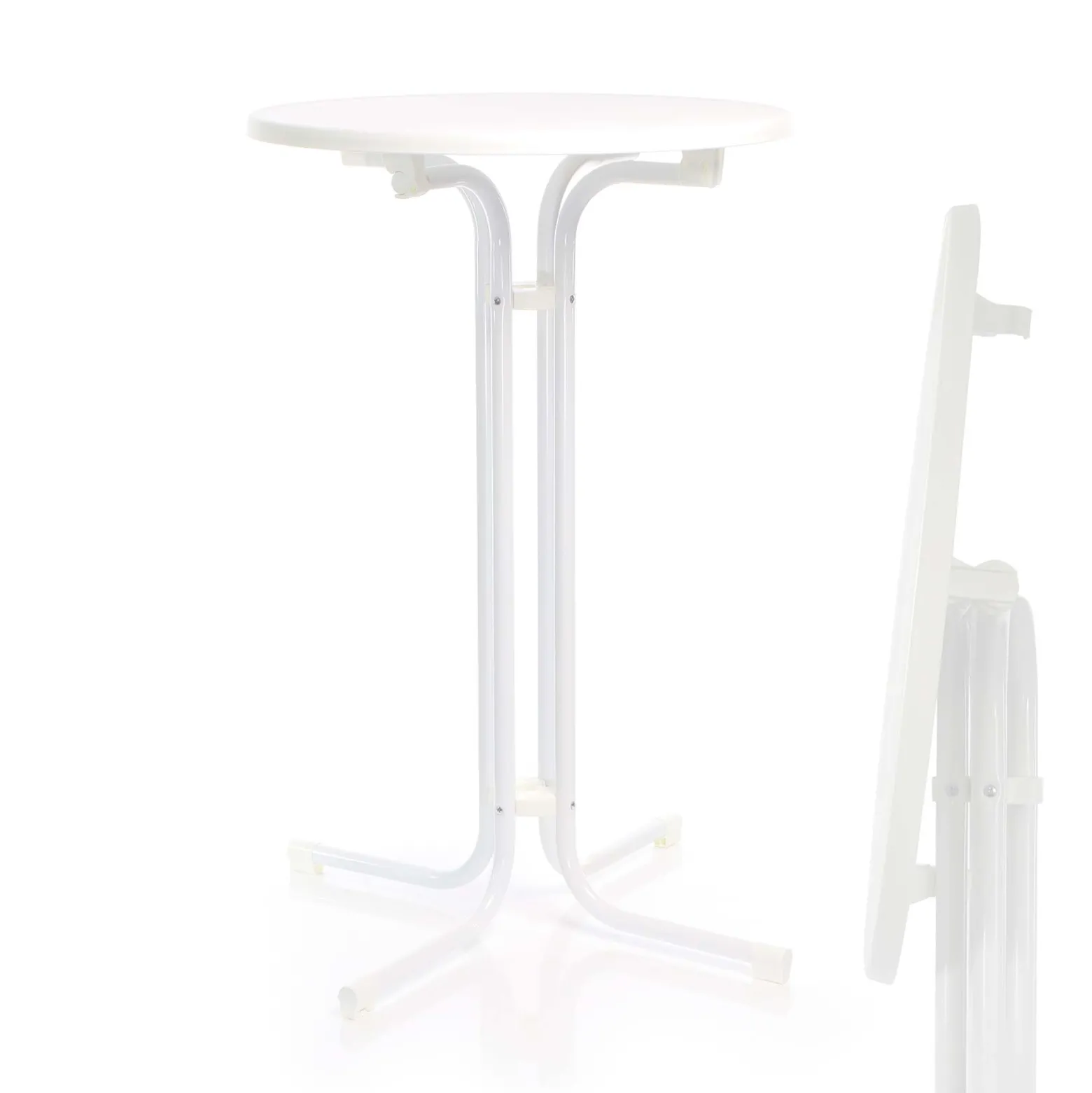 Toboli klappbarer Bistrotisch in Weiß Ø80cm runder Stehtisch Indoor/Outdoor Klapptisch 110cm hoch