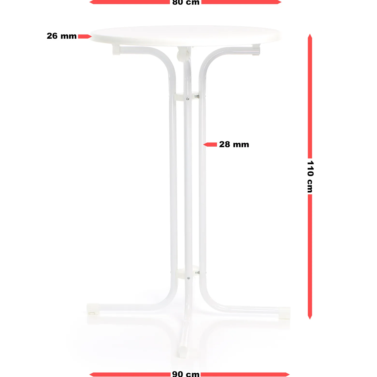 Toboli klappbarer Bistrotisch in Weiß Ø80cm runder Stehtisch Indoor/Outdoor Klapptisch 110cm hoch