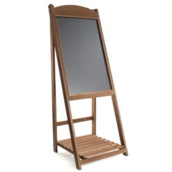 Toboli Kundenstopper Holz 42x112cm Gehwegaufsteller mit Kreidetafel und Blumenregal als Werbetafel