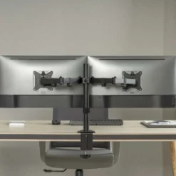 Toboli Monitorhalterung für zwei Monitore bis 32 Zoll Bildschirmhalterung Tischklemme VESA 75/100
