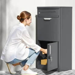 Toboli Paketkasten Anthrazit 500 x 370 x 1120 mm, Paketbox Zuhause, private Paketannahme passend für Pakete und Päckchen, Standbriefkasten Stahl