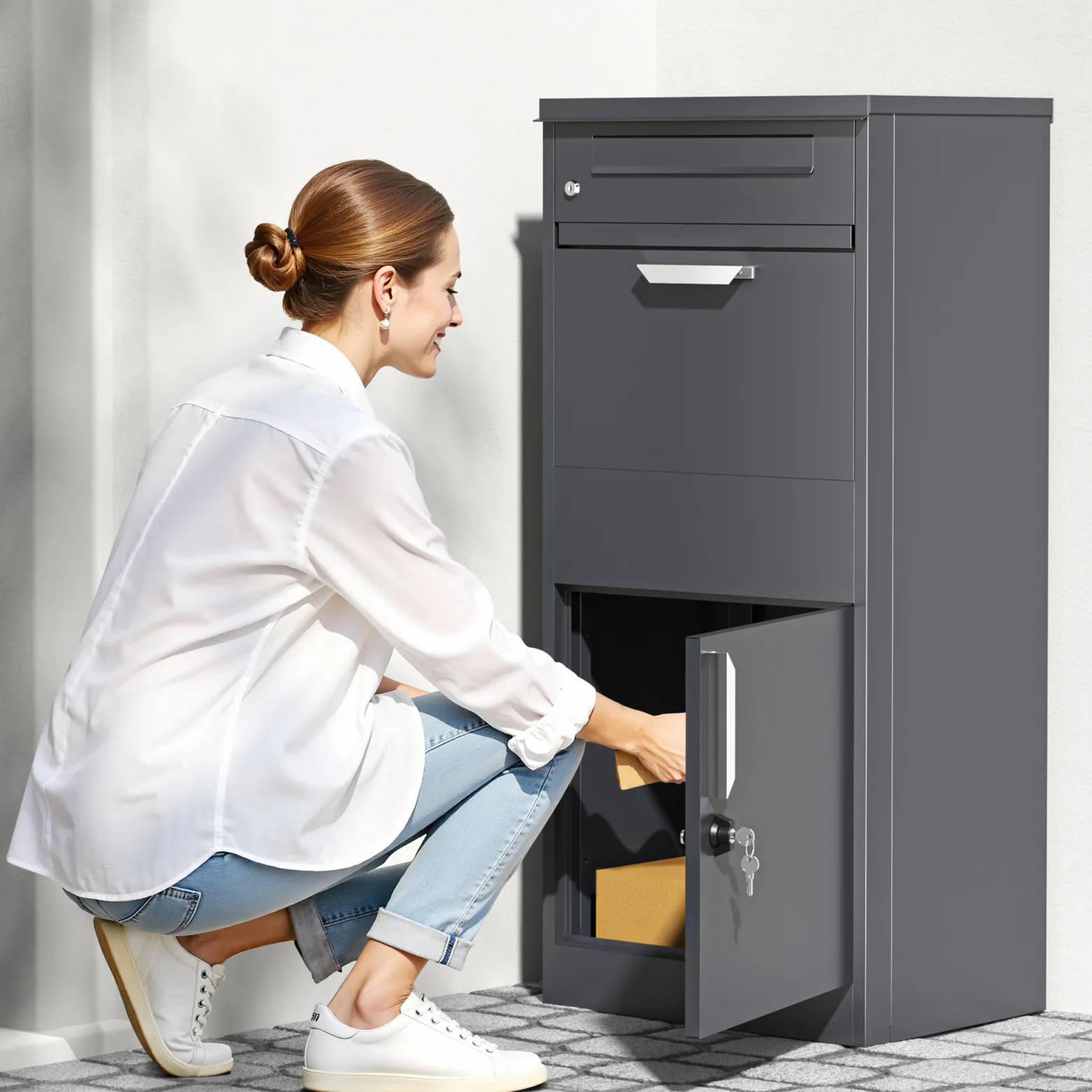 Toboli Paketkasten Anthrazit 500 x 370 x 1120 mm, Paketbox Zuhause, private Paketannahme passend für Pakete und Päckchen, Standbriefkasten Stahl