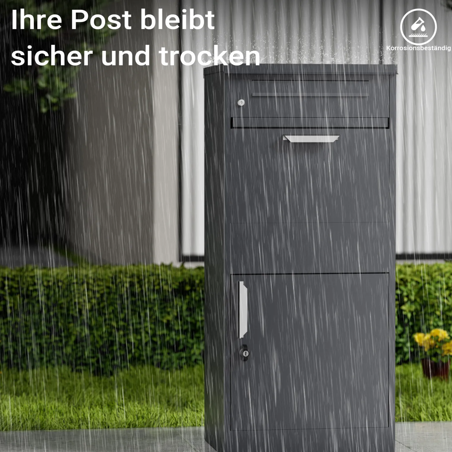 Toboli Paketkasten Anthrazit 500 x 370 x 1120 mm, Paketbox Zuhause, private Paketannahme passend für Pakete und Päckchen, Standbriefkasten Stahl