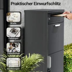 Toboli Paketkasten Anthrazit 500 x 370 x 1120 mm, Paketbox Zuhause, private Paketannahme passend für Pakete und Päckchen, Standbriefkasten Stahl