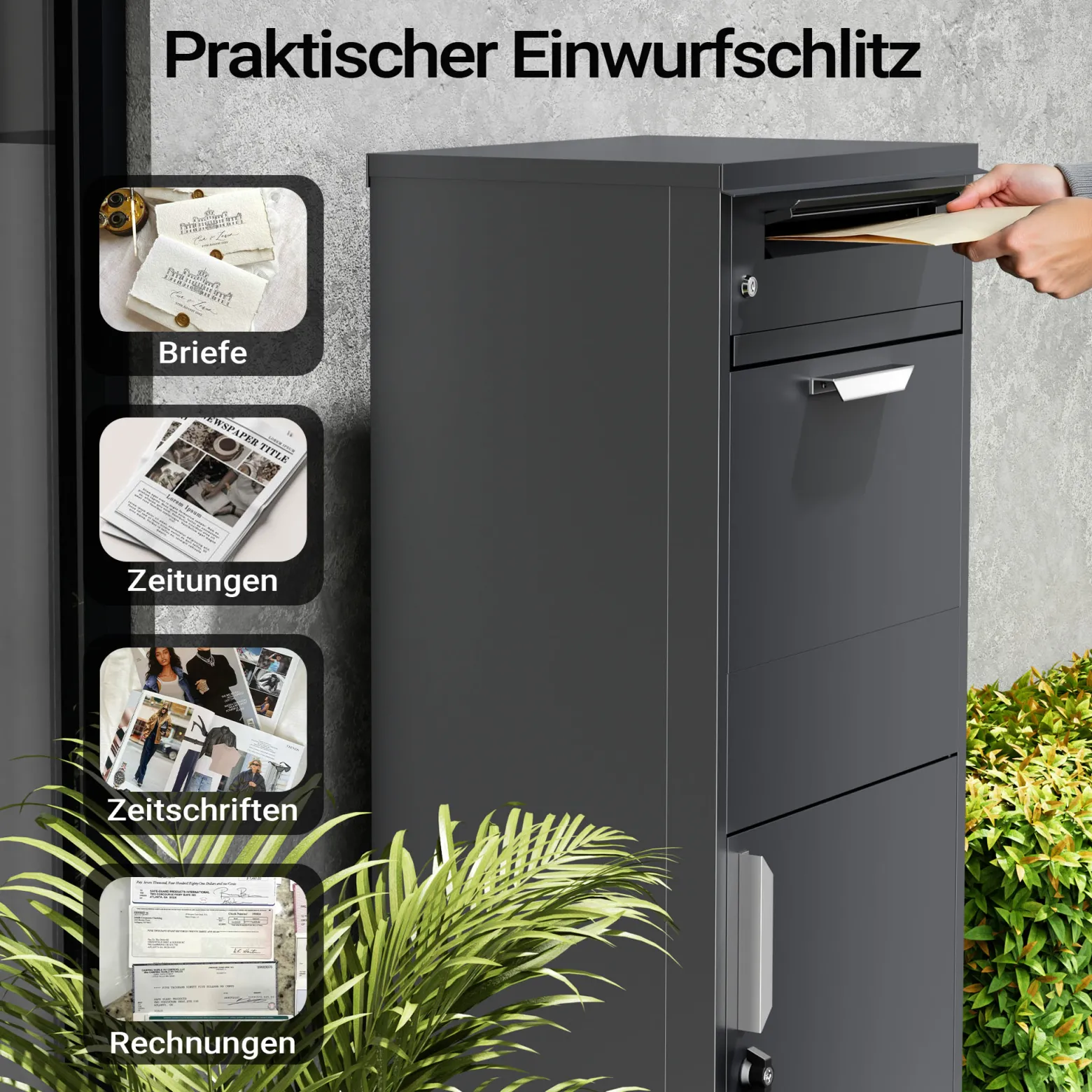 Toboli Paketkasten Anthrazit 500 x 370 x 1120 mm, Paketbox Zuhause, private Paketannahme passend für Pakete und Päckchen, Standbriefkasten Stahl