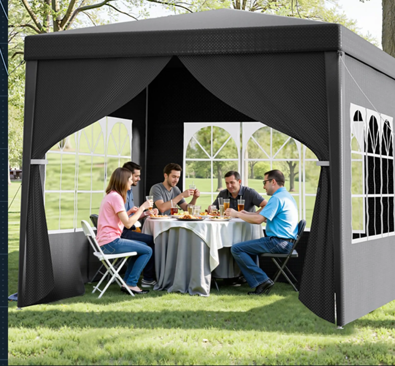 Toboli Pavillon 3 x 3 m in Grau mit UV-Schutz 50+, Gartenpavillon mit abnehmbaren Seiten, Partyzelt mit Fenstern für z. B. Terrasse und Festival