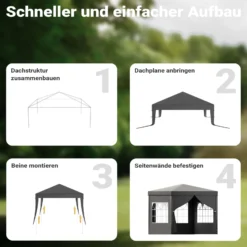 Toboli Pavillon 3 x 3 m in Grau mit UV-Schutz 50+, Gartenpavillon mit abnehmbaren Seiten, Partyzelt mit Fenstern für z. B. Terrasse und Festival