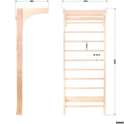 Toboli Sprossenwand in Holzoptik 220 cm, Sproßenwand bis 150kg mit höhenverstellbarer Stange, Turnwand für Kinder und Erwachsene