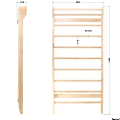 Toboli Sprossenwand in Holzoptik 195 cm, Sproßenwand bis 150 kg, Turnwand für Kinder und Erwachsene, Kletterwand für Kinderzimmer und Fitnessraum