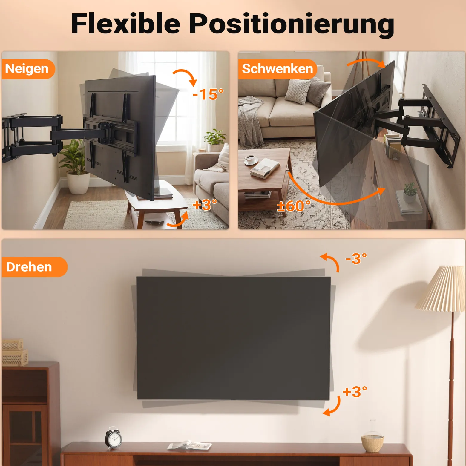 Toboli TV-Wandhalterung für 37-80 Zoll Bildschirme Fernsehhalter 120° schwenkbar, neigbar, drehbar