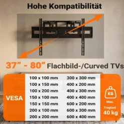 Toboli TV-Wandhalterung für 37-80 Zoll Bildschirme Fernsehhalter 120° schwenkbar, neigbar, drehbar