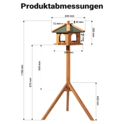 Toboli Vogelfutterhaus 115 cm mit Dreifuß, Vogelhaus aus Holz, wetterfestes Vogelfutterhäuschen mit Ständer, Futterhäuschen für Vögel