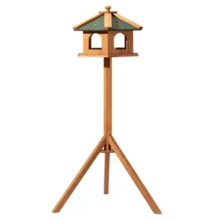 Toboli Vogelfutterhaus 115 cm mit Dreifuß, Vogelhaus aus Holz, wetterfestes Vogelfutterhäuschen mit Ständer, Futterhäuschen für Vögel