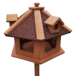 Toboli Vogelfutterhaus 130 cm mit Ständer, Vogelhaus aus Holz, wetterfestes Vogelfutterhäuschen mit Dreifuß, Futterhäuschen für Vögel